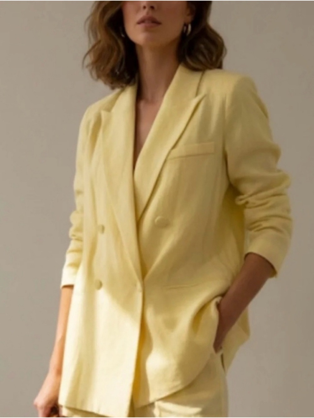 Forever 21 Yellow Linen Blend Double Breasted Blazer Jacket NWT Size S Oversized